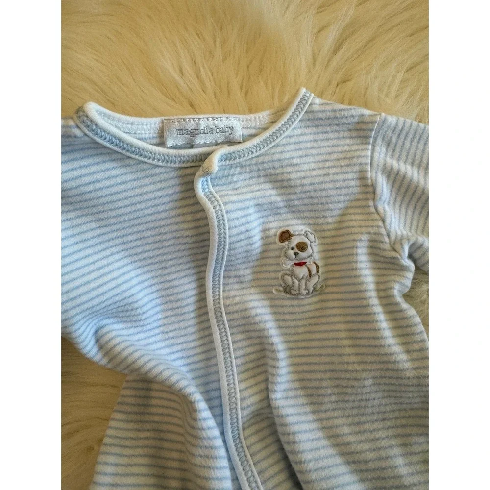 Magnolia baby size 3 month striped blue puppy‎ applique